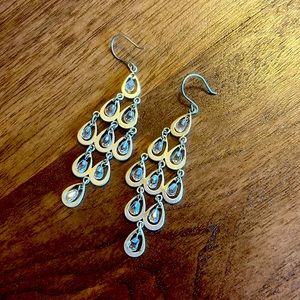 Clear Gemstone and Silver Dangling Earrings